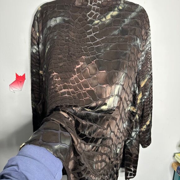 Aliki Yamani Creations Silk Open Shirt Jacket Cardigan Burn Out Plus Size 3X - Picture 5 of 7